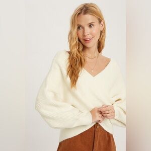 983. Crossover Ribbed Sweater in Ivory
